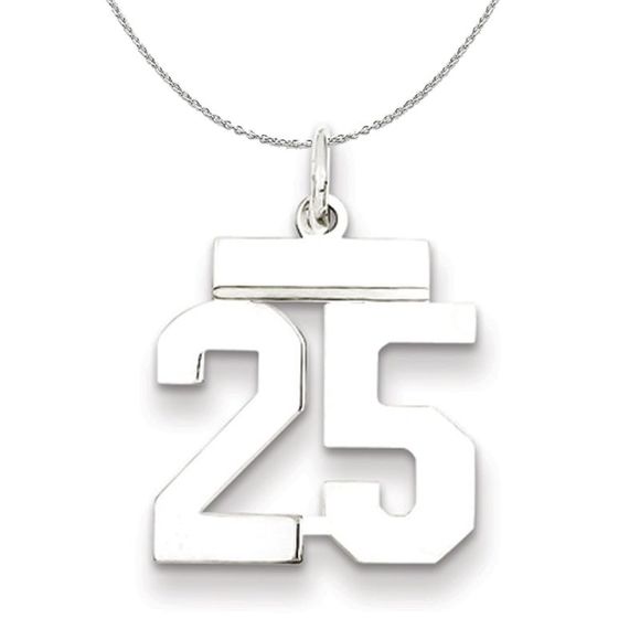 Silver, Athletic Collection, Small Polished Number 25 Necklace - 20 In - Picture 1 of 7